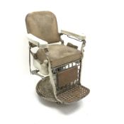 Early 20th century 'Emil. J. Paidar Chicago' barber shop chair, upholstered back and seat, W75cm