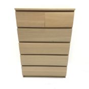 Ikea light oak chest, two short and four long drawers, plinth base, W81cm, H123cm, D48cm