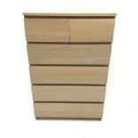 Ikea light oak chest, two short and four long drawers, plinth base, W81cm, H123cm, D48cm