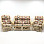 Two seat bamboo framed conservatory sofa, upholstered in a multicoloured patterned fabric (W132cm) a