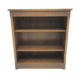 Medium oak open bookcase, two adjustable shelves, W92cm, H101cm, D34cm