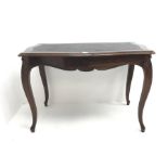 Victorian rosewood writing desk, leather inset top, shell carved cabriole legs, W113cm, H75cm, D71cm