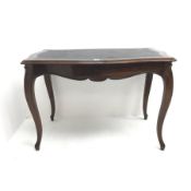 Victorian rosewood writing desk, leather inset top, shell carved cabriole legs, W113cm, H75cm, D71cm