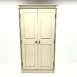 Painted pine double wardrobe, projecting cornice, two doors enclosing single shelf and hanging rail,