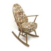 Ercol beech and elm Windsor tub rocking chair, W63cm