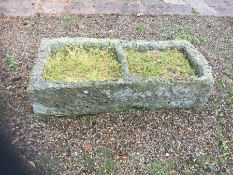 RTV 19th century two division stone trough, W137cm, H31cm, D61cm. This lot is located in Hunmanby, S