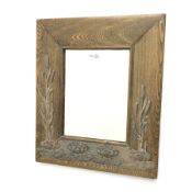 Arts & Crafts oak framed mirror, W42cm, H49cm