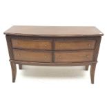 Regency style serpentine front mahogany sideboard, four graduating drawers, reeded outsplayed taperi