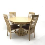 G-Plan octagonal oak pedestal table (W120cm, H76cm, D122cm) and set four slat back dining chairs, up