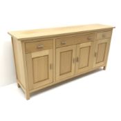 G-Plan oak sideboard, two shot and one long drawer, four cupboards, stile supports, W176cm, H86cm, D