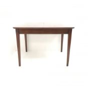 Mid to late century mahogany extending dining table, single leaf, square tapering supports, W153cm,