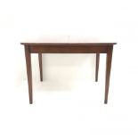 Mid to late century mahogany extending dining table, single leaf, square tapering supports, W153cm,