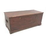 Victorian stained pine blanket box, hinged lid, W120cm, H49cm, D52cm