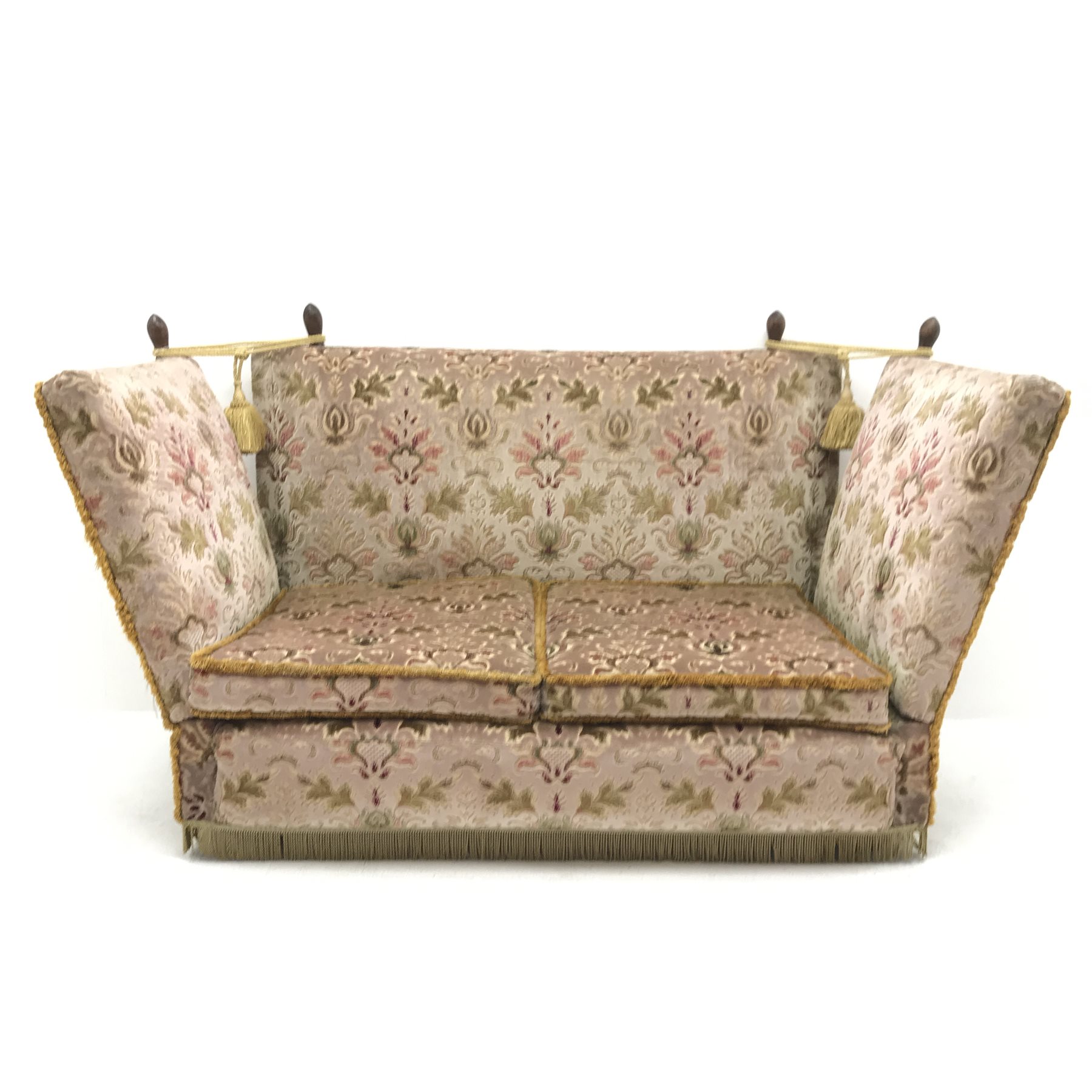 Traditional two seat Knoll style sofa, upholstered in a beige ground fabric, W163cm - Image 2 of 4
