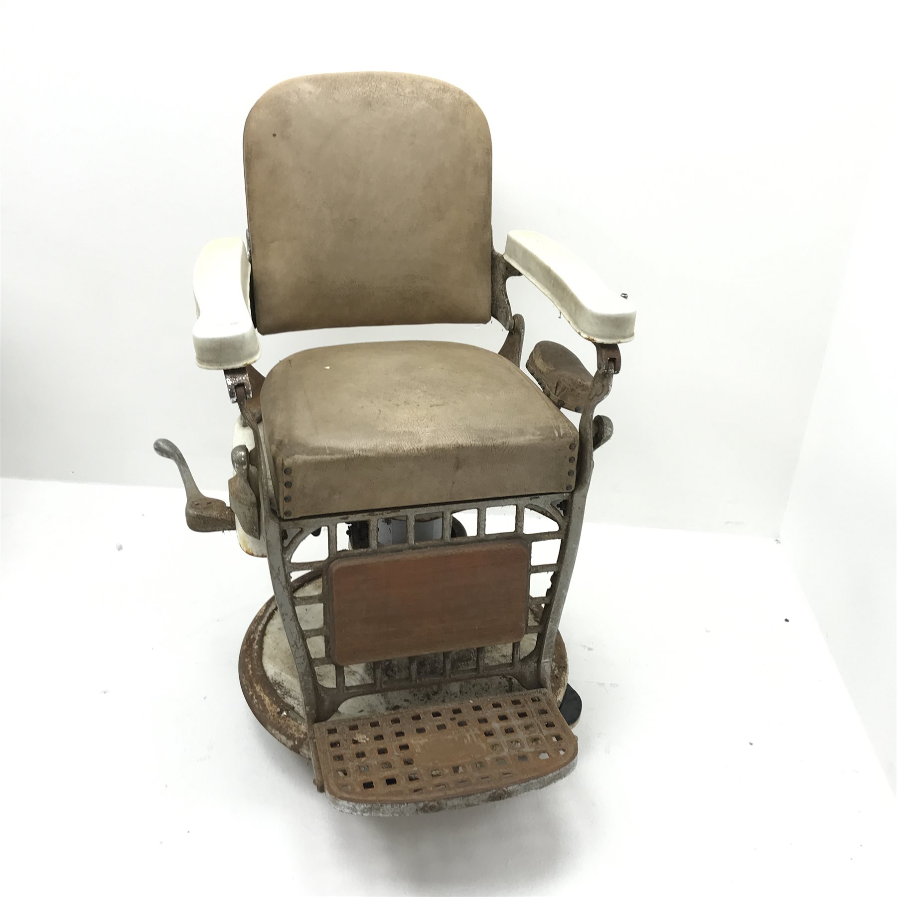 Early 20th century 'Emil. J. Paidar Chicago' barber shop chair, upholstered back and seat, W75cm - Image 2 of 5