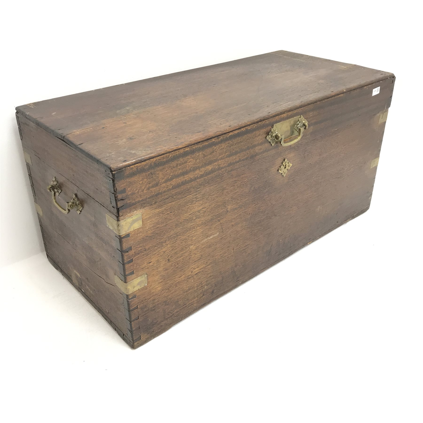Early 20th century camphor wood chest, single hinged lid, brass strapping, W105cm, H51cm, D50cm - Image 2 of 3