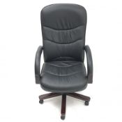 Swivel desk chair upholstered in black leather, W63cm