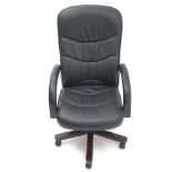 Swivel desk chair upholstered in black leather, W63cm