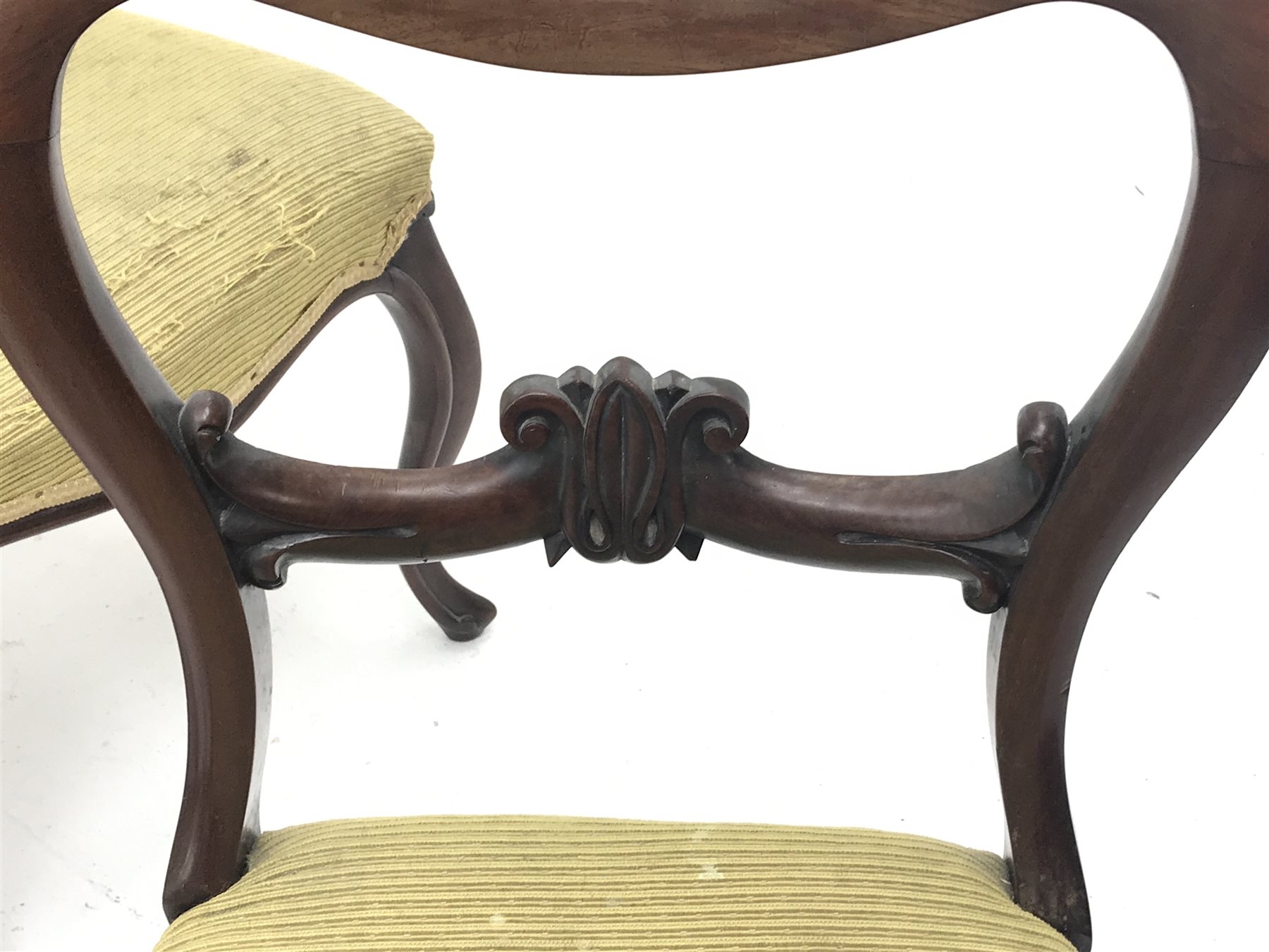 Set six Victorian mahogany dining chairs, shaped cresting rail above carved middle rail, serpentine - Image 3 of 5