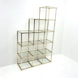 Mid Century staggered metal framed display stand with glass shelving, W92cm, H152cm, D32cm