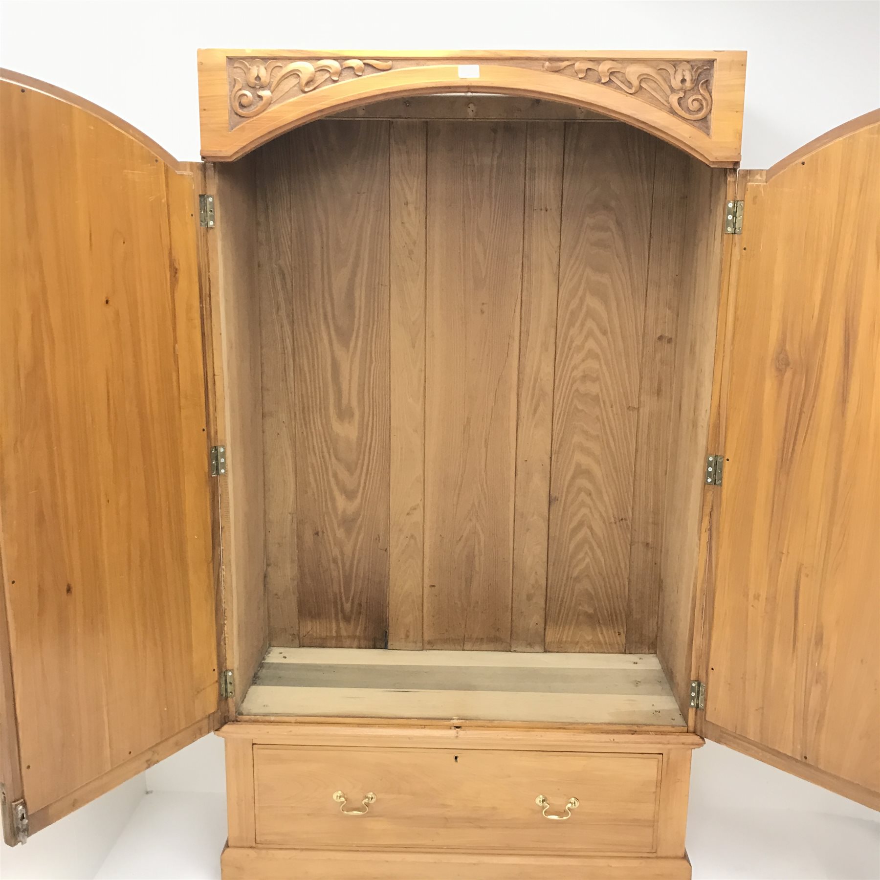 Early 20th century walnut double wardrobe, two mirrored doors enclosing hanging rail above single dr - Image 3 of 4