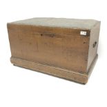 19th century pine chest, upholstered, hinged lid, W83cm, H46cm, D49cm