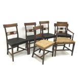 Set six (5+1) 19th century inlaid mahogany dining chairs, pierced splat, square tapering supports, W