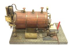 Scale built live steam model of a steam engine, planked clad and coopered copper boiler with brass p