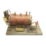 Scale built live steam model of a steam engine, planked clad and coopered copper boiler with brass p