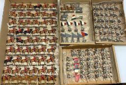 Over one-hundred and forty unmarked lead 18th century style soldiers including foot-soldiers, on hor