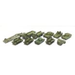 Dinky - ten unboxed and playworn military vehicles including two Foden lorries, two Chieftain Tank