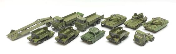 Dinky - ten unboxed and playworn military vehicles including two Foden lorries, two Chieftain Tank