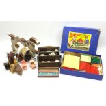 Bayko Building Set No.2, boxed; doll's wooden Welsh dresser with thirteen pieces of white/gilt porce