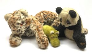 Three Merrythought Teddy Bears to include a Merrythought Leopard cub pyjama case, Panda and Hippo (3