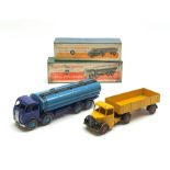Dinky - Foden 14-Ton Tanker No.504 in two-tone blue; and Bedford Articulated Lorry No.521, both boxe