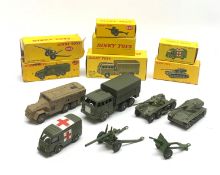 Dinky - seven military vehicles comprising Armoured Command Vehicle No.677, 5.5 Medium Gun No.692, 2