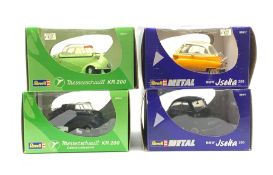 Four Revell Metal 1:18 scale die-cast models of bubble cars comprising two BMW Isetta 250 and two Me