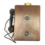 Railway signal line telephone, in mahogany case with Ericsson bakelite receiver H34.5cm