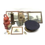 Station Master's peaked cap by J. Compton Sons & Webb Ltd; three cap badges and B.R.(E) whistle; two