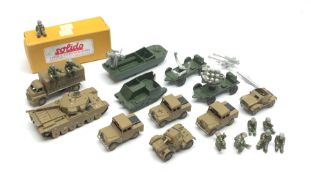 Dinky - seven military vehicles all overpainted in German brown and black including Centurion Tank N