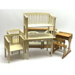 Tri-ang doll's bed with white painted head and footboard and spring base L50cm; doll's white painted