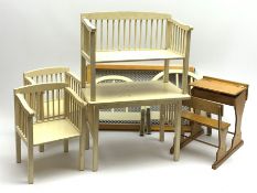 Tri-ang doll's bed with white painted head and footboard and spring base L50cm; doll's white painted