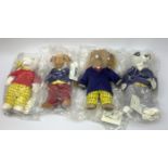 Steiff figures of Rupert Bear H30cm and his three friends Edward Trunk, Bill Badger and Algernon Pug