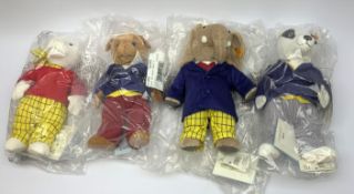 Steiff figures of Rupert Bear H30cm and his three friends Edward Trunk, Bill Badger and Algernon Pug