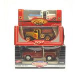 Three 1:18 scale die-cast trucks comprising Ertl American Muscle '78 Dodge Lil Red Truck, Majorette