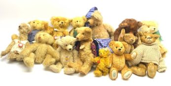 A collection of various teddy bears, comprising seven Clemens examples, four Hermann examples, two W