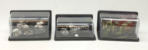 Three Franklin Mint die-cast models of Harley Davidson motorcycles comprising 1948 FL The First Panh