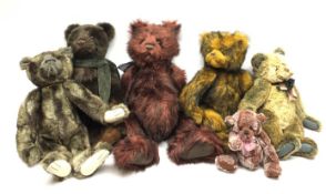 A group of six Charlie Bears, comprising two examples designed by Isabelle Lee, Agnes, and Tadam, an