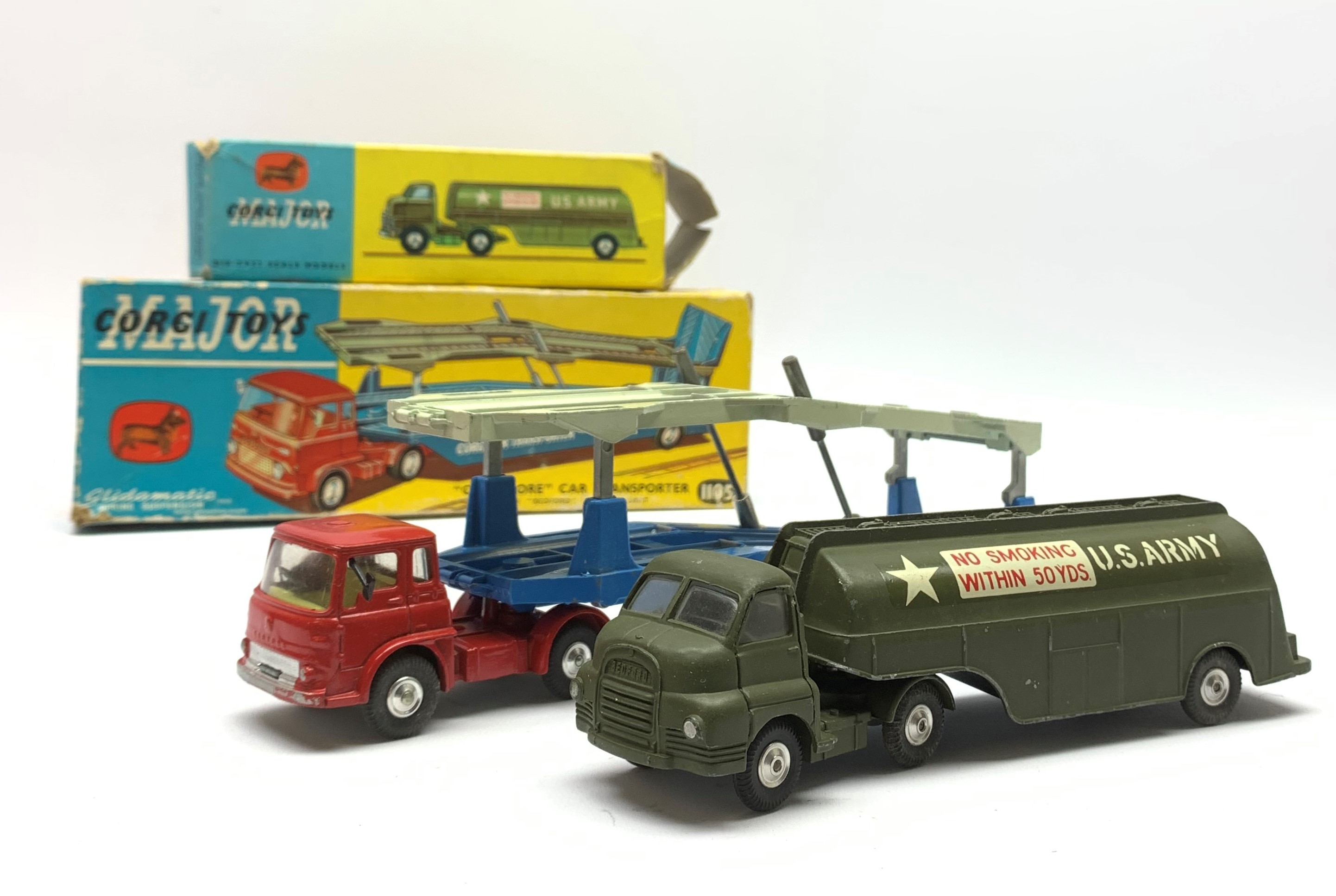 Corgi - U.S. Army Fuel Tanker No.1134, boxed with inner packaging; and 'Carrimore' Car Transporter N