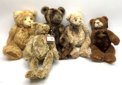 A group of Five Charlie Bears, designed by Isabelle Lee, comprising Shane, Higgs, Pamper, Burma, and